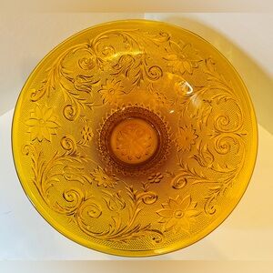 Vtg Indiana Glass for Tiara Exclusives Amber "Sandwich" Footed Bowl Golden Glass